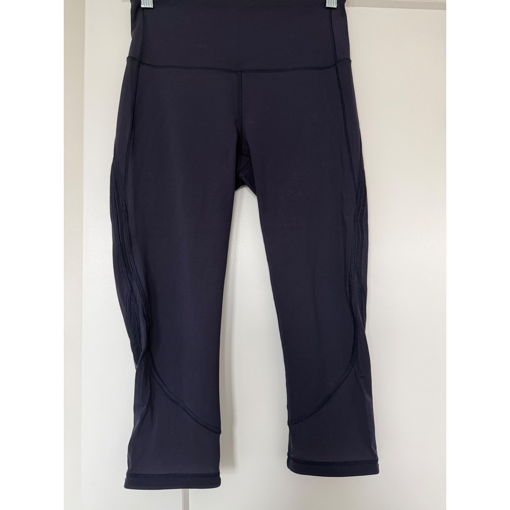 Lululemon High Rise Mesh Panel Crop Leggings Navy Blue Size 6
